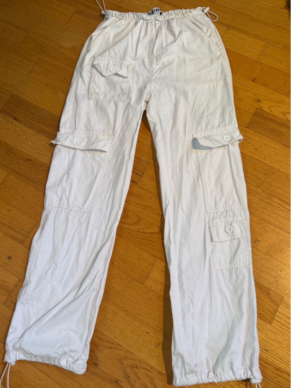 White Cargo Ankle Pants with Drawstring Waist